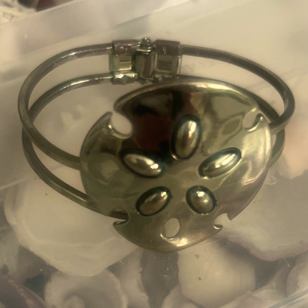 Pre Loved Gold Tone Sand Dollar Bangle Bracelet